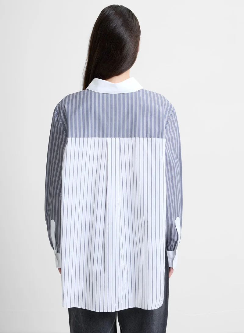 French Connection Linen White Grey Mix Cambria Cotton Striped Shirt for Women | Best Price UAE