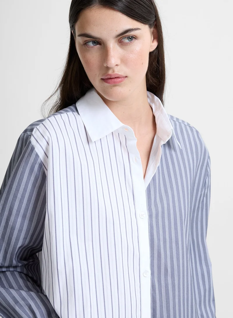 French Connection Linen White Grey Mix Cambria Cotton Striped Shirt for Women | Best Price UAE
