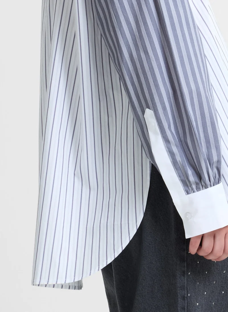 French Connection Linen White Grey Mix Cambria Cotton Striped Shirt for Women | Best Price UAE