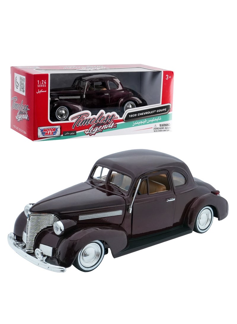 موتورماكس سيارة شيفروليه كوبيه موديل 1939 مصبوبة بمقياس 1:24 - سيارة كلاسيكية مرخصة رسميًا قابلة للتجميع مع أبواب قابلة للفتح وتصميم داخلي مفصل - Image 1