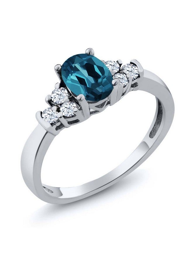 GEM STONE KING 925 Sterling Silver London Blue Topaz And White Topaz Ring For Women (0.79 Cttw Oval 6X4Mm Gemstone Birthstone Available In Size 5 6 7 8 9) - Image 1