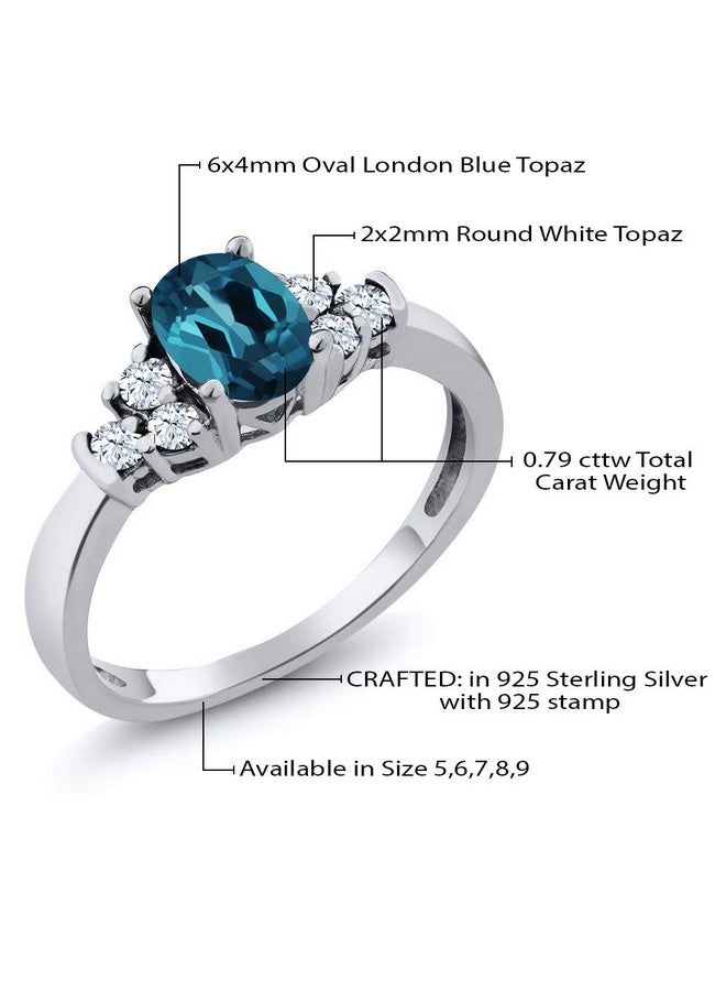 GEM STONE KING 925 Sterling Silver London Blue Topaz And White Topaz Ring For Women (0.79 Cttw Oval 6X4Mm Gemstone Birthstone Available In Size 5 6 7 8 9) - Image 5