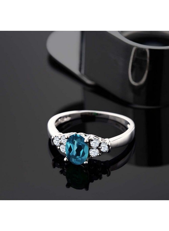 GEM STONE KING 925 Sterling Silver London Blue Topaz And White Topaz Ring For Women (0.79 Cttw Oval 6X4Mm Gemstone Birthstone Available In Size 5 6 7 8 9) - Image 4