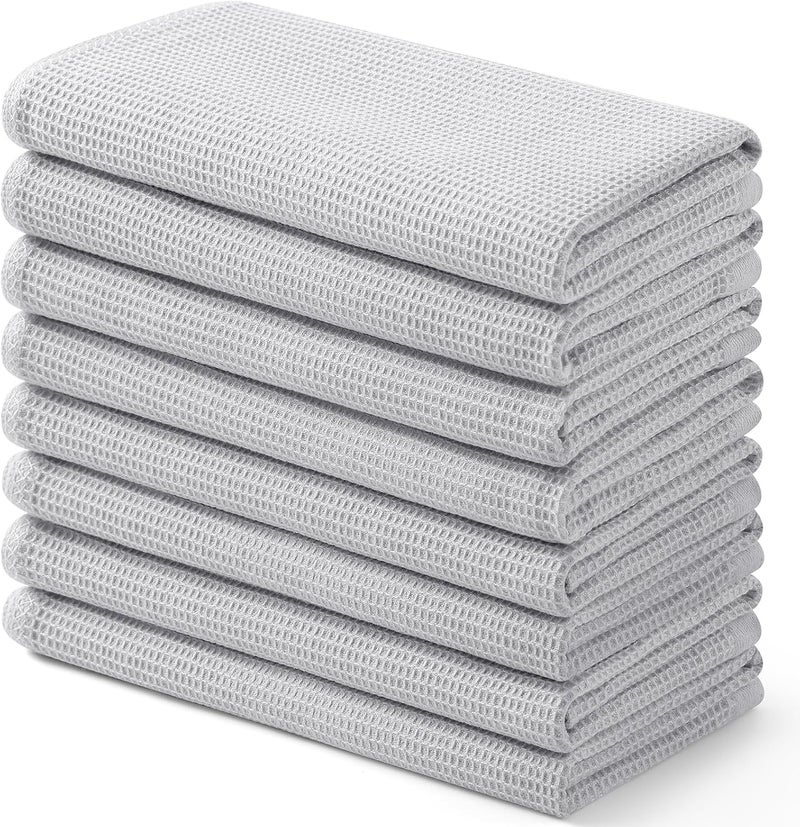 Homaxy 100% Cotton Kitchen Towels - Waffle Weave Soft and Absorbent Dish Towels - 8 Pack Quick Dry Kitchen Hand Towels - 16 x 26 Inches Dish Towels for Kitchen Drying - Light Grey - Image 1