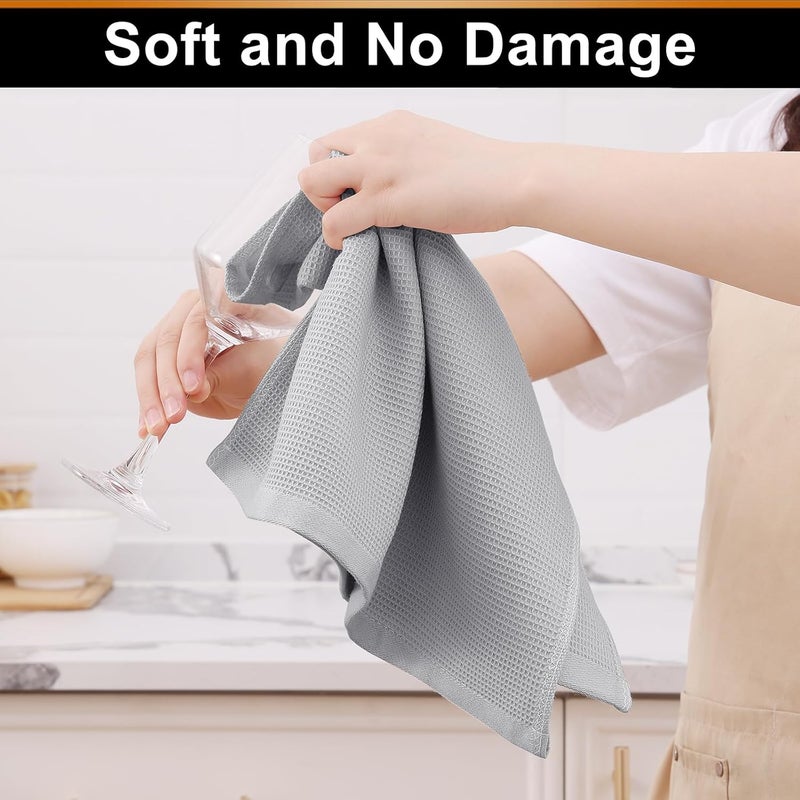 Homaxy 100% Cotton Kitchen Towels - Waffle Weave Soft and Absorbent Dish Towels - 8 Pack Quick Dry Kitchen Hand Towels - 16 x 26 Inches Dish Towels for Kitchen Drying - Light Grey - Image 4