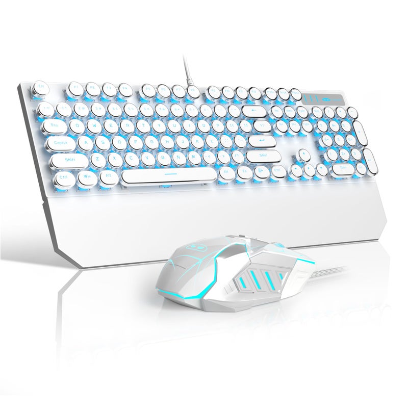Camiysn Retro Typewriter Keyboard and Mouse Combo, Cute White Keyboard with Linear Red Switches, Full Size Wired Mechanical Gaming Keyboard, Cool Light Up Keyboard and Mouse for Gaming,Work,Mac,PC,Windows - Image 1