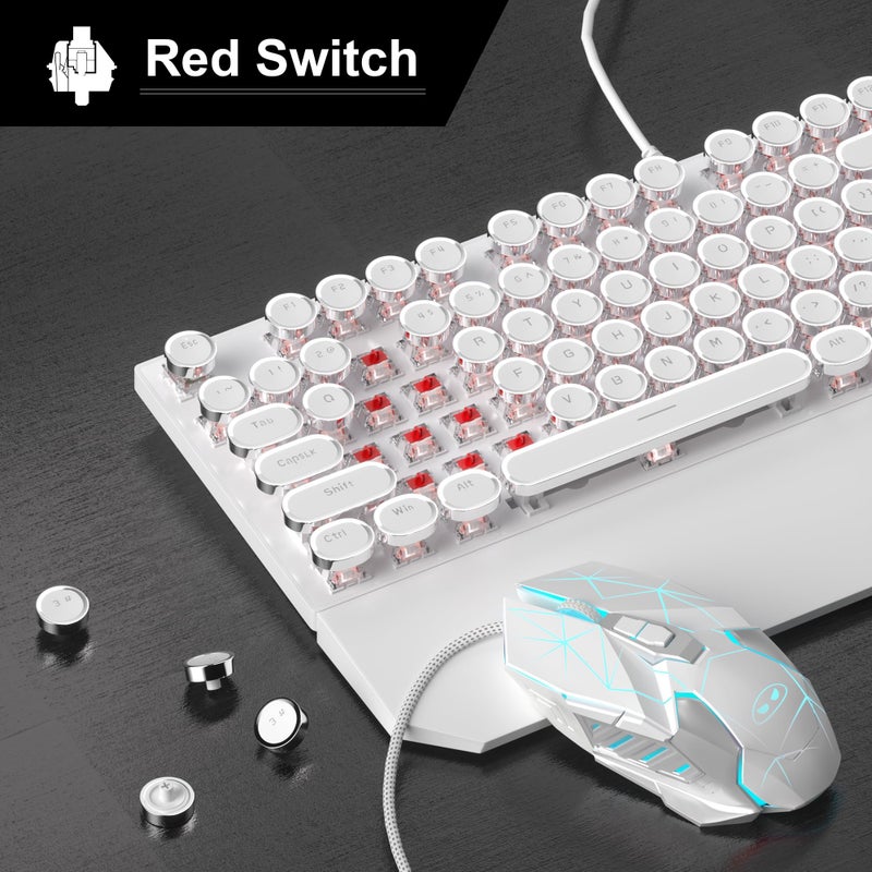Camiysn Retro Typewriter Keyboard and Mouse Combo, Cute White Keyboard with Linear Red Switches, Full Size Wired Mechanical Gaming Keyboard, Cool Light Up Keyboard and Mouse for Gaming,Work,Mac,PC,Windows - Image 2