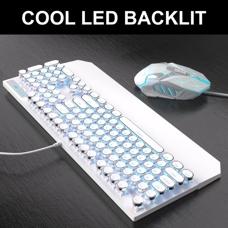Camiysn Retro Typewriter Keyboard and Mouse Combo, Cute White Keyboard with Linear Red Switches, Full Size Wired Mechanical Gaming Keyboard, Cool Light Up Keyboard and Mouse for Gaming,Work,Mac,PC,Windows - Image 3