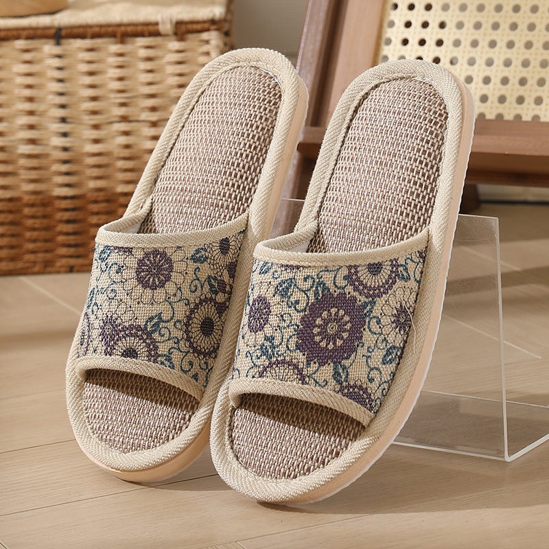 Cozy Linen Couple Slippers Home Indoor Wheel purple 