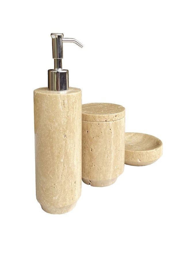 StonePlus Natural Beige Travertine Refillable Bathroom Liquid Dispenser, Lotions Soap Container (Beige Travertine) (Beige Travertine) - Image 5