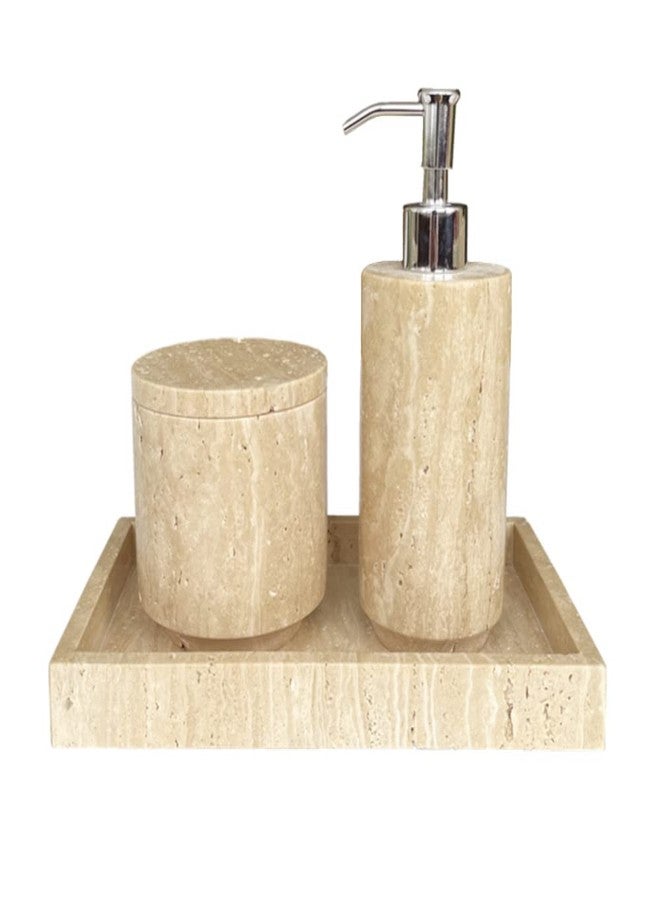 StonePlus Natural Beige Travertine Refillable Bathroom Liquid Dispenser, Lotions Soap Container (Beige Travertine) (Beige Travertine) - Image 2