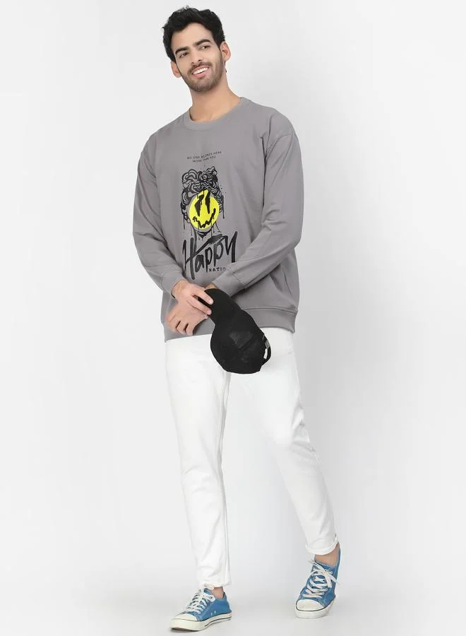 PAUSE Men Grey Graphic Print Sweatshirt