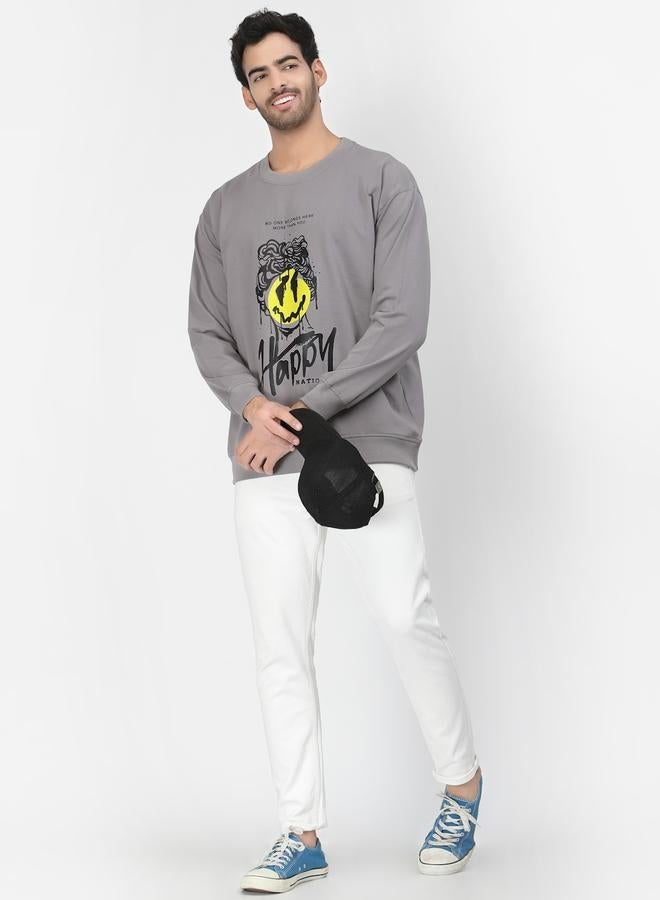 PAUSE Men Grey Graphic Print Sweatshirt - Image 2