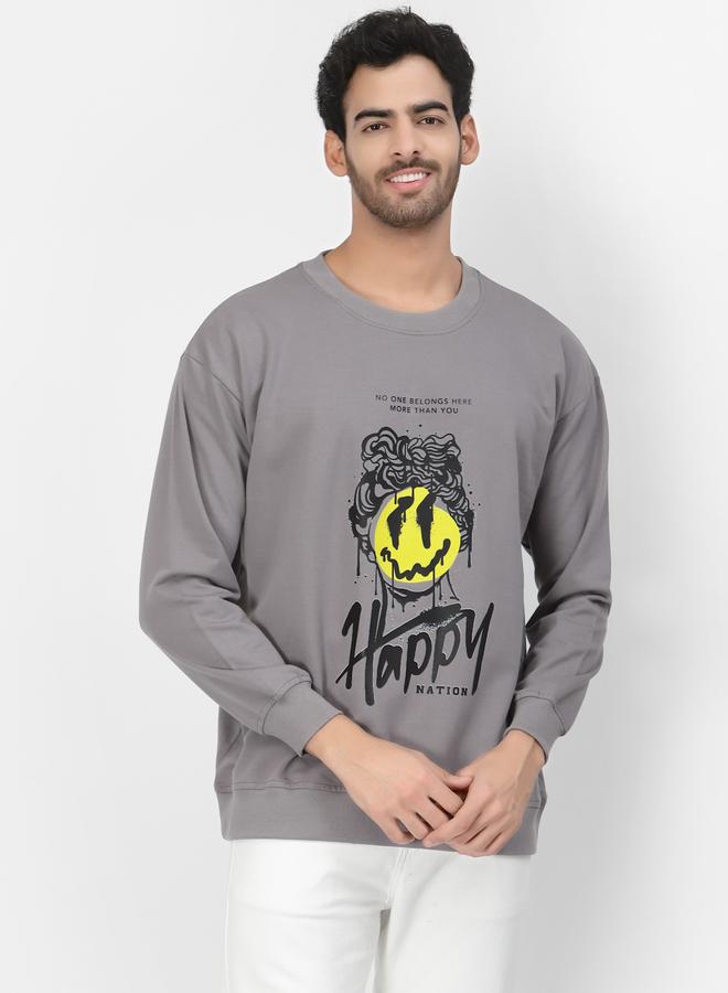 PAUSE Men Grey Graphic Print Sweatshirt - Image 3