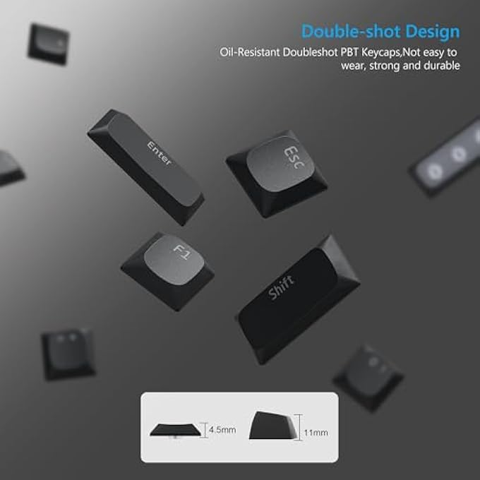 rayihni أغطية مفاتيح منخفضة الارتفاع - 118 مفتاح، أغطية مفاتيح مخصصة لكيبورد هورايزون 60% 65% 75% 100% مع مفاتيح شيري غاتيرون MX (أسود) - Image 2