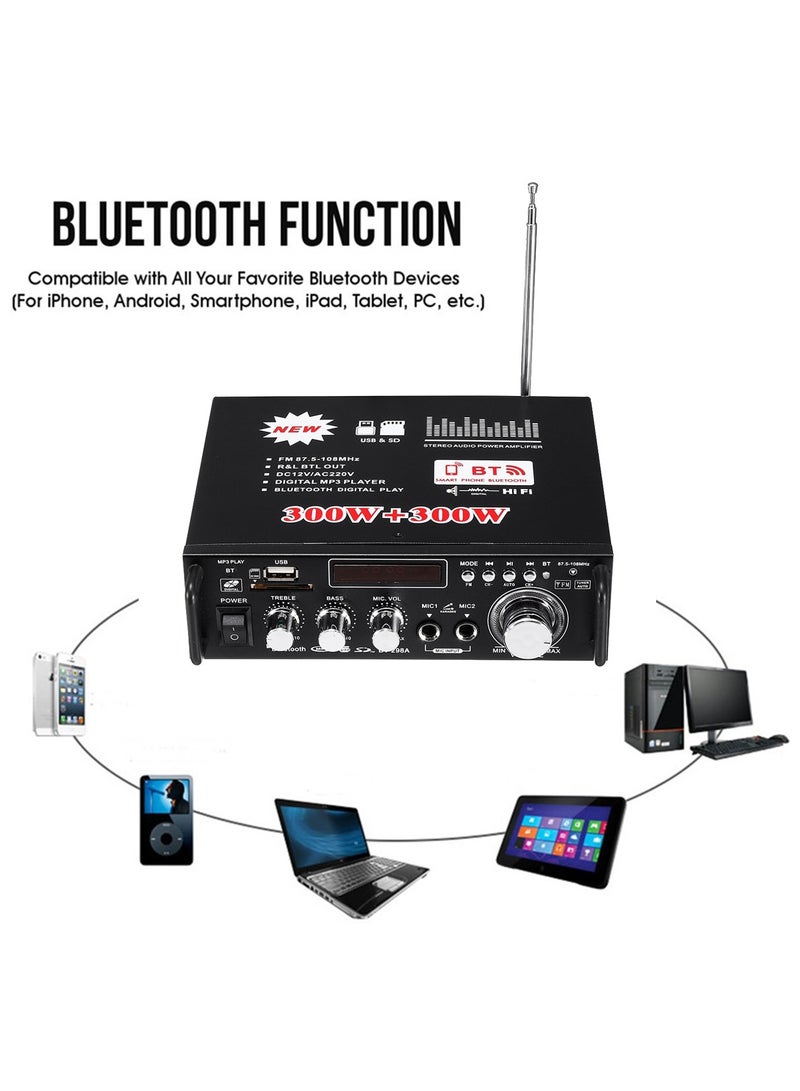 600W Speaker Amplifier 2CH FM Radio LCD Display Home Car 298A Bluetooth Version - Image 3