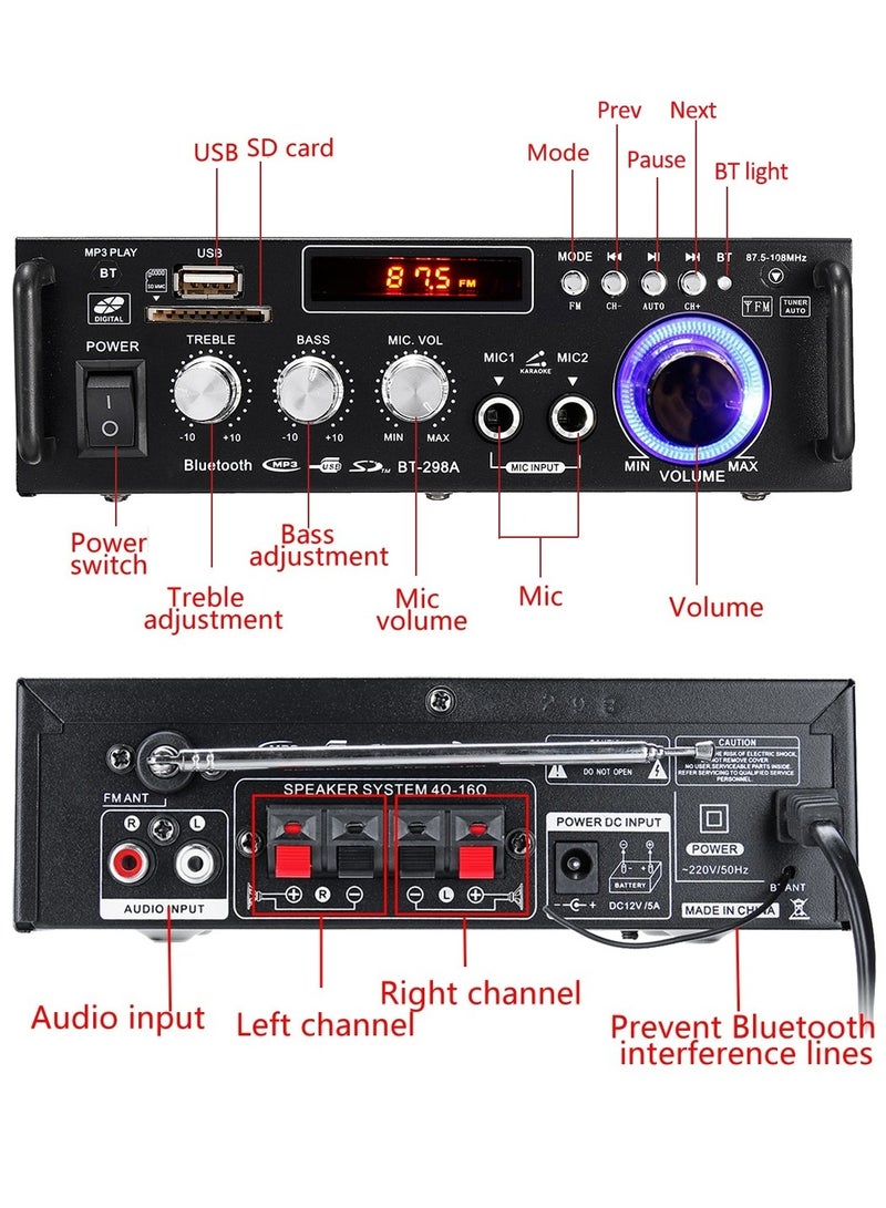 600W Speaker Amplifier 2CH FM Radio LCD Display Home Car 298A Bluetooth Version - Image 4