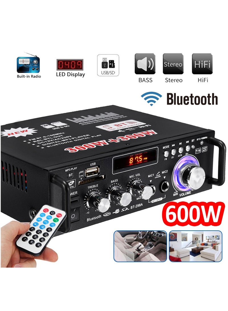 600W Speaker Amplifier 2CH FM Radio LCD Display Home Car 298A Bluetooth Version - Image 1