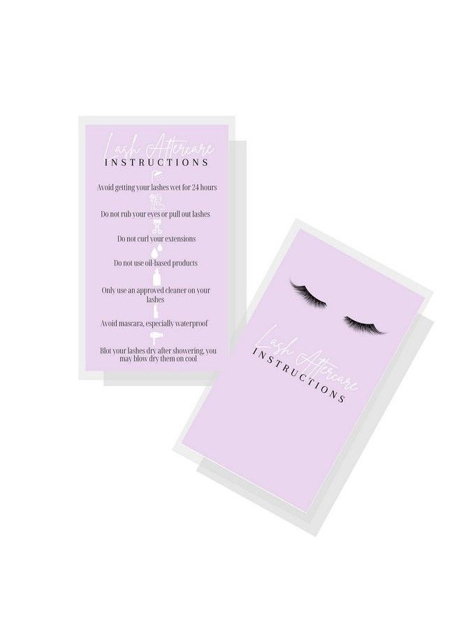 Boutique Marketing LLC Lash Extension Aftercare Instructions Cards ; 50 Pack ; 2X3.5" Inch Business Card Size ; Lavender Purple Card Design  - Image 1