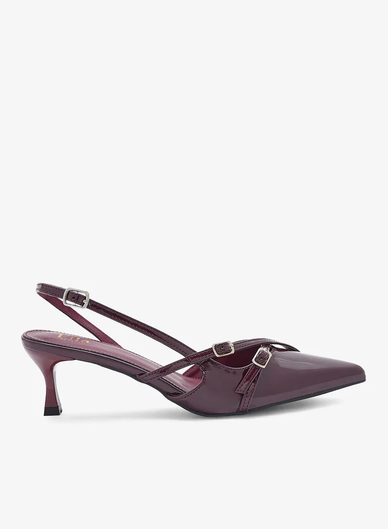 ايلا حذاء بكعب مدبب بحزام خلفي وزخرفة بإبزيم مزدوج