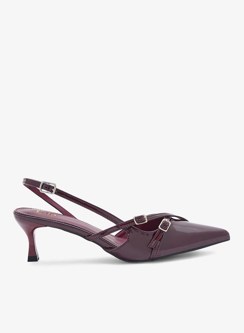 ايلا حذاء بكعب مدبب بحزام خلفي وزخرفة بإبزيم مزدوج - Image 1