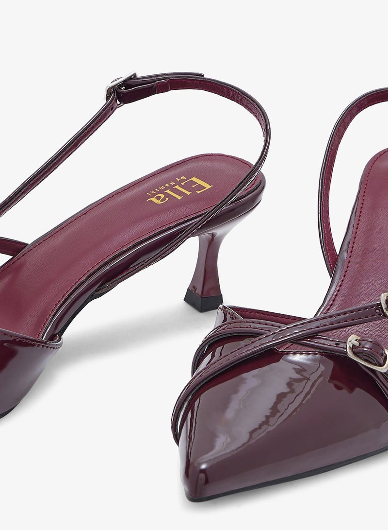 ايلا حذاء بكعب مدبب بحزام خلفي وزخرفة بإبزيم مزدوج - Image 4