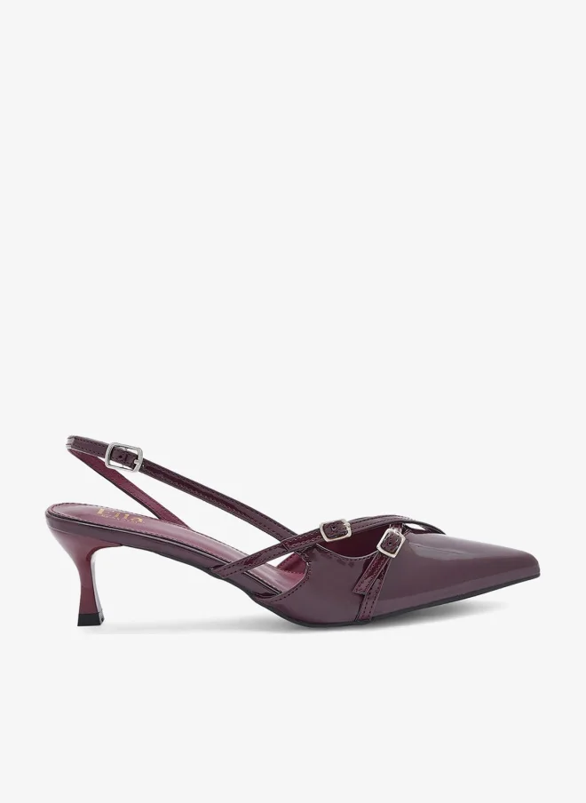 ايلا حذاء بكعب مدبب بحزام خلفي وزخرفة بإبزيم مزدوج