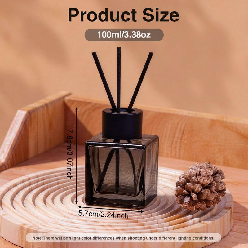 OHEETU 2Pack 100ML Clear Grey Square Glass Diffuser Bottles Empty Refillable Aromatherapy Container Jars DIY Fragrance Holder Bottle for Home & Office Decor - Image 2
