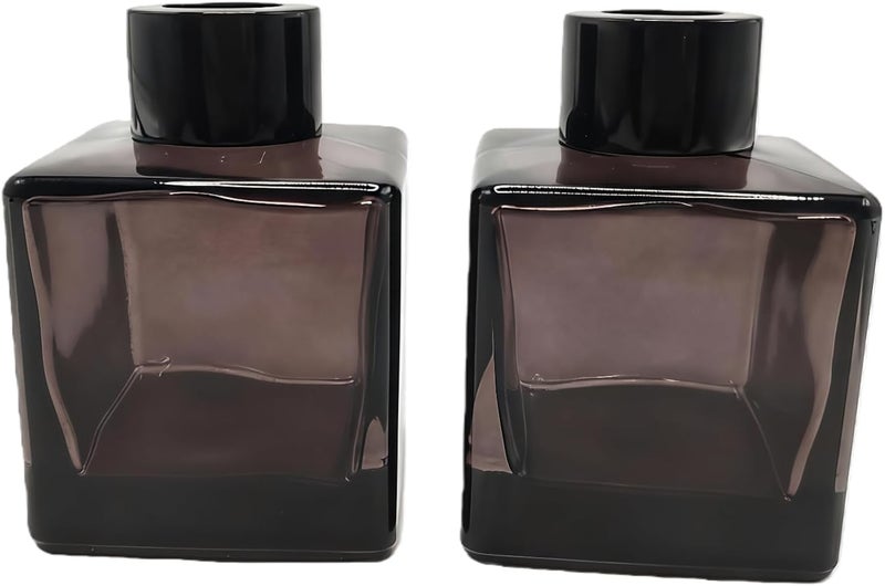 OHEETU 2Pack 100ML Clear Grey Square Glass Diffuser Bottles Empty Refillable Aromatherapy Container Jars DIY Fragrance Holder Bottle for Home & Office Decor - Image 1