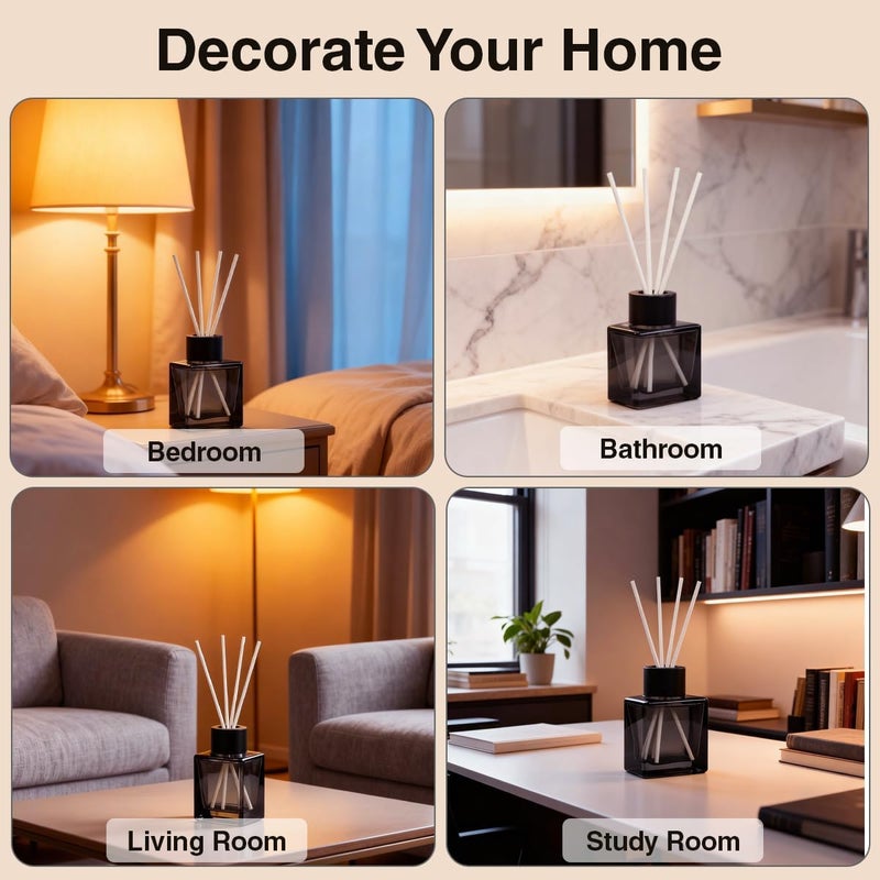 OHEETU 2Pack 100ML Clear Grey Square Glass Diffuser Bottles Empty Refillable Aromatherapy Container Jars DIY Fragrance Holder Bottle for Home & Office Decor - Image 5