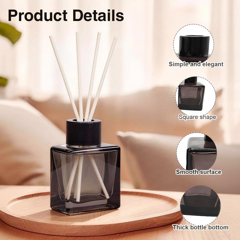 OHEETU 2Pack 100ML Clear Grey Square Glass Diffuser Bottles Empty Refillable Aromatherapy Container Jars DIY Fragrance Holder Bottle for Home & Office Decor - Image 3