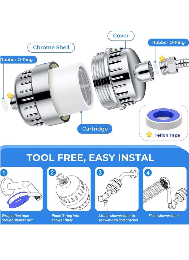 JOGAMS Shower Filter 20 Stage Shower Head Filter for Hard Water Shower Water Filter with 2 Replaceable Filter Cartridges for Chlorofluoride Removal Polished Chrome  - Image 3