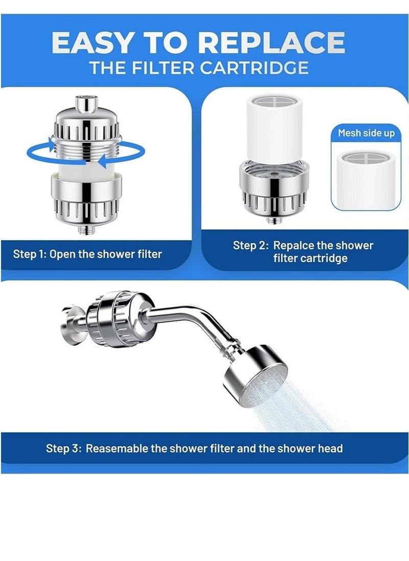 JOGAMS Shower Filter 20 Stage Shower Head Filter for Hard Water Shower Water Filter with 2 Replaceable Filter Cartridges for Chlorofluoride Removal Polished Chrome  - Image 5