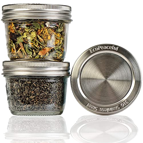 EcoPeaceful 316 Surgical Stainless Steel Mason Jar Lids REGULAR Mouth,ORIGINAL DESIGN,Stackable w/ Pull-Tab Silicone Seal. Rust-proof, Airtight, Leak-proof, Vegan, BPA-Free, Reusable,Not for Canning - Image 5