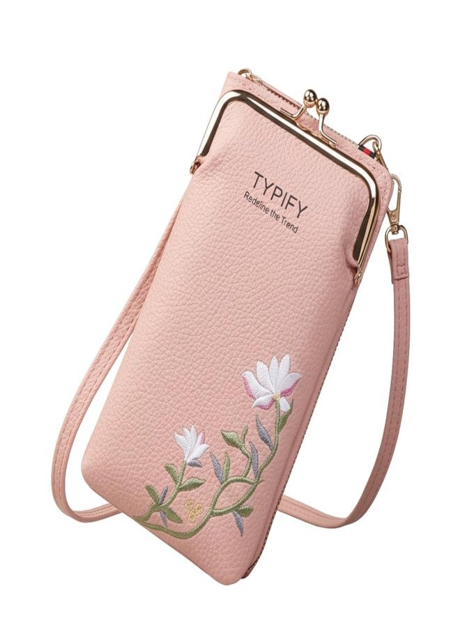 TYPIFY Women’s Sling Bag - Stylish PU Leather Crossbody Bag with Floral Embroidery | Adjustable Strap | Mobile Pouch for Casual, Travel, Shopping & Party Use | Gift for Her (Pink) - Image 1