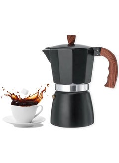 Generic Aluminum Moka, Espresso Pot Maker with Wood Handle, Italian Style Classic Coffee Brewer Retro Coffee Percolator, Available 150ml - 2 Cups (Black)  - Image 1