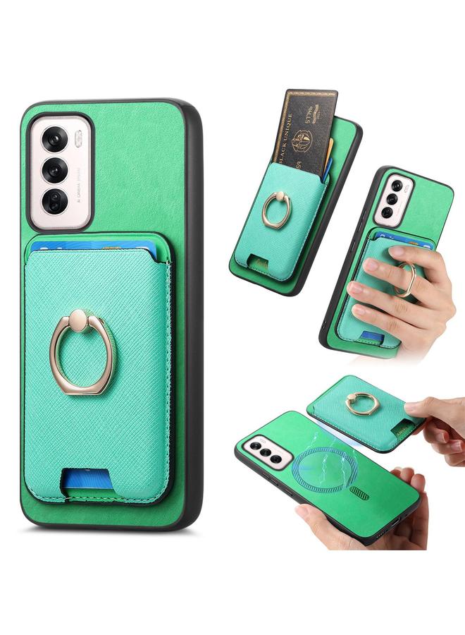 S-TOP Case For OPPO Reno12 Global Retro Cross Leather Ring Vertical Insert Card Bag MagSafe Phone Case - Image 1