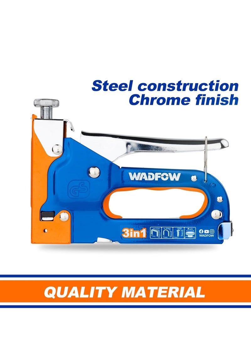 WADFOW - 3 in 1 Staple Nail Steel Gun, Manual Staple Gun for Upholstery, Fixing Material, Decoration, Carpentry, Furniture - Image 1
