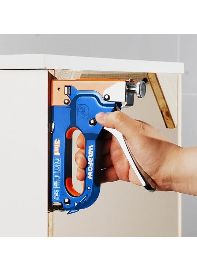 WADFOW - 3 in 1 Staple Nail Steel Gun, Manual Staple Gun for Upholstery, Fixing Material, Decoration, Carpentry, Furniture - Image 1