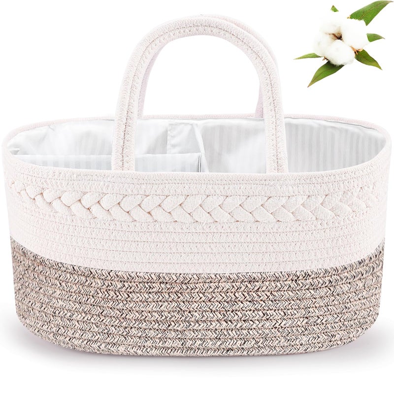 ABenkle Diaper Caddy Organizer, Boho Rustic Cotton Rope Nursery Baby Basket, Changing Table Organizer for Baby Diaper Storage and Baby Shower - Image 1
