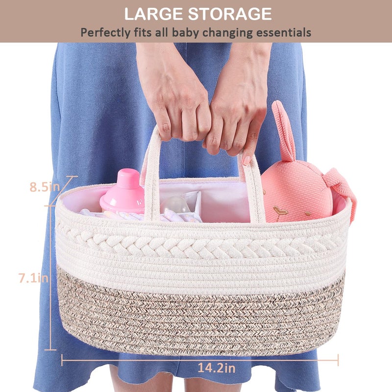 ABenkle Diaper Caddy Organizer, Boho Rustic Cotton Rope Nursery Baby Basket, Changing Table Organizer for Baby Diaper Storage and Baby Shower - Image 3