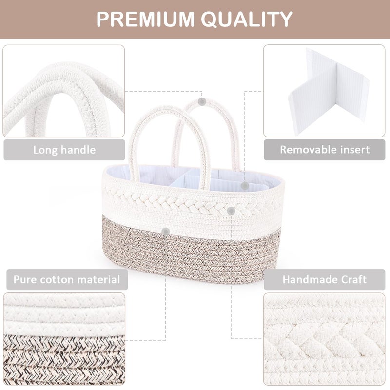 ABenkle Diaper Caddy Organizer, Boho Rustic Cotton Rope Nursery Baby Basket, Changing Table Organizer for Baby Diaper Storage and Baby Shower - Image 4
