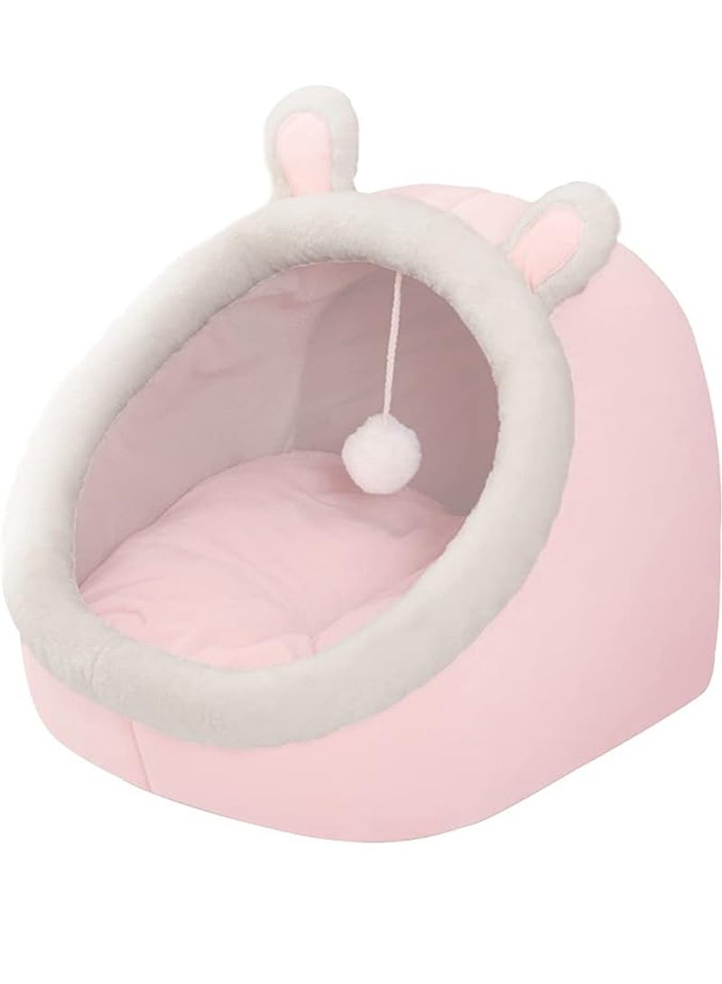 Generic Cat Beds for Indoor Cats, Semi-Enclosed Cat Cave Bed with a Plush Ball Large Space for Cats to Sleep Soft and Comfortable Covered Cat Bed with a Washable and Detachable Mat (L, Pink)  - Image 1