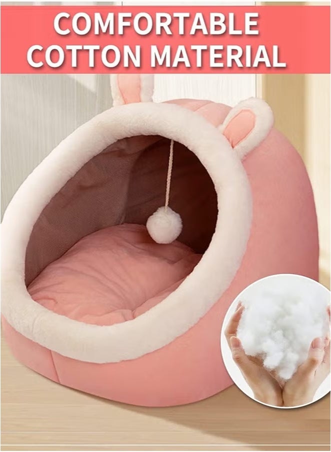 Generic Cat Beds for Indoor Cats, Semi-Enclosed Cat Cave Bed with a Plush Ball Large Space for Cats to Sleep Soft and Comfortable Covered Cat Bed with a Washable and Detachable Mat (L, Pink)  - Image 3