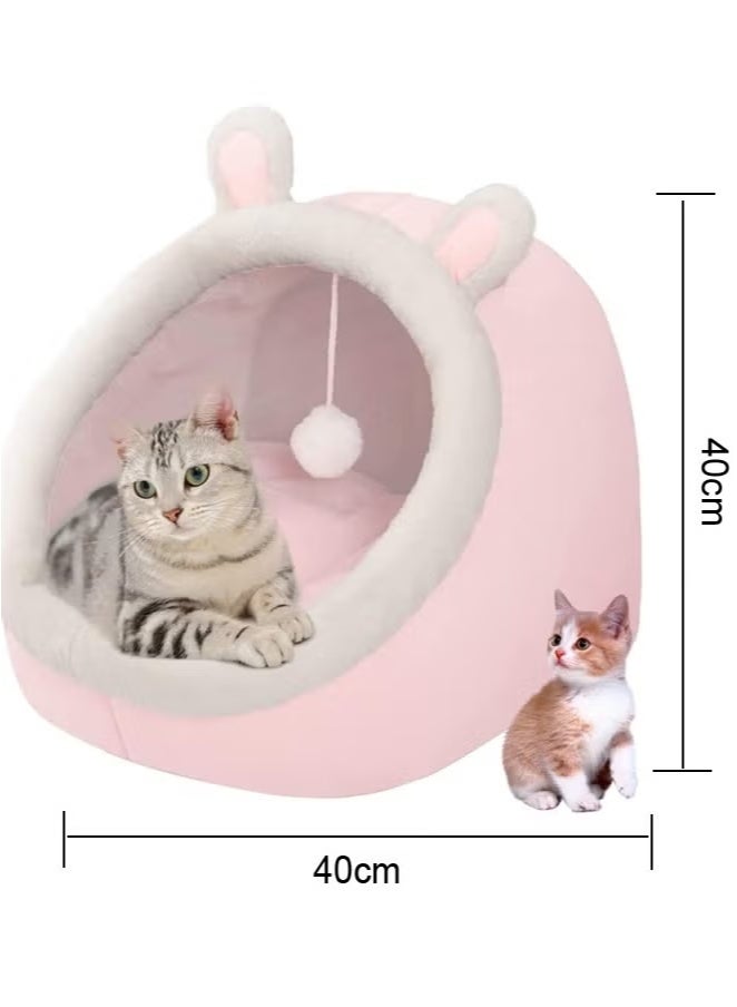 Generic Cat Beds for Indoor Cats, Semi-Enclosed Cat Cave Bed with a Plush Ball Large Space for Cats to Sleep Soft and Comfortable Covered Cat Bed with a Washable and Detachable Mat (L, Pink)  - Image 2