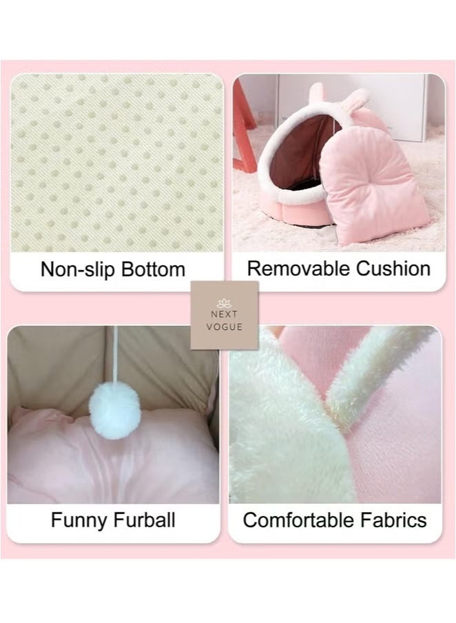 Generic Cat Beds for Indoor Cats, Semi-Enclosed Cat Cave Bed with a Plush Ball Large Space for Cats to Sleep Soft and Comfortable Covered Cat Bed with a Washable and Detachable Mat (L, Pink)  - Image 5