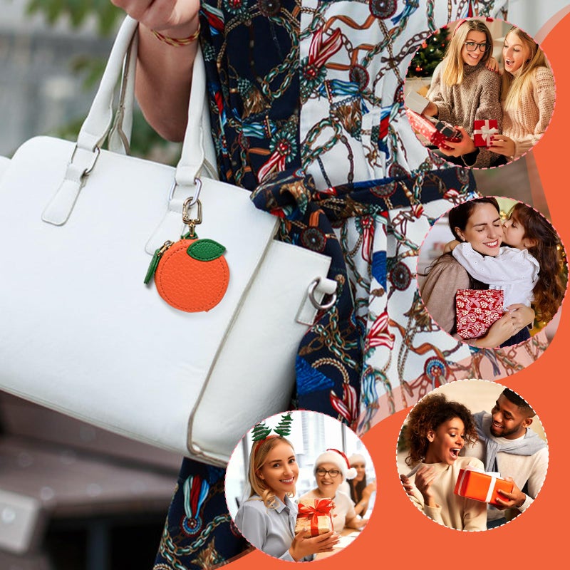 AUUTI Cute Fruit Coin Purse Keychain With Zipper - Kawaii Mini Leather Bag Charm for Backpack Or Orange Bag Charm - Image 5
