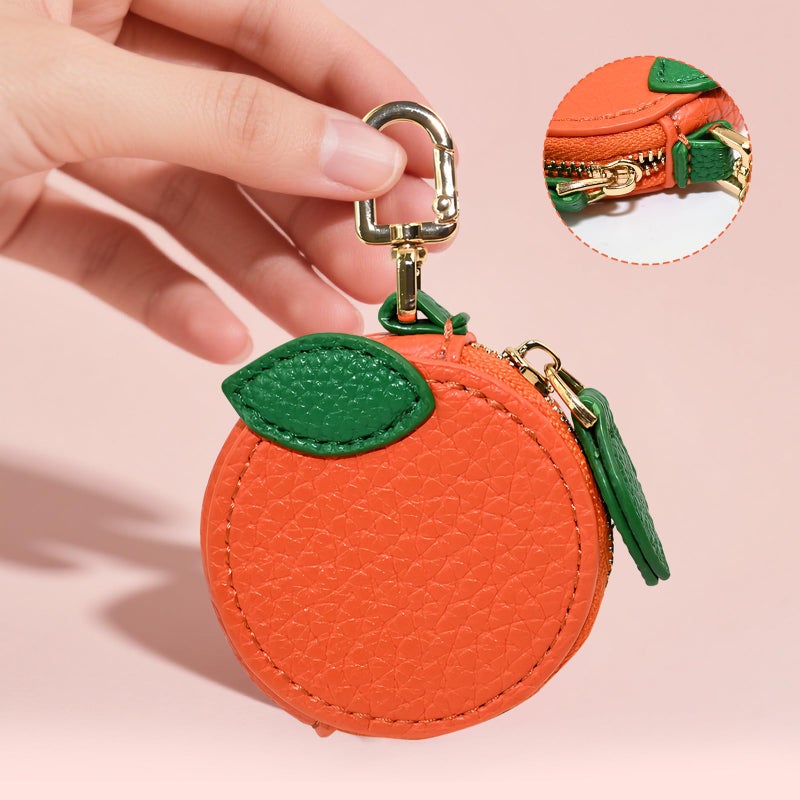 AUUTI Cute Fruit Coin Purse Keychain With Zipper - Kawaii Mini Leather Bag Charm for Backpack Or Orange Bag Charm - Image 3
