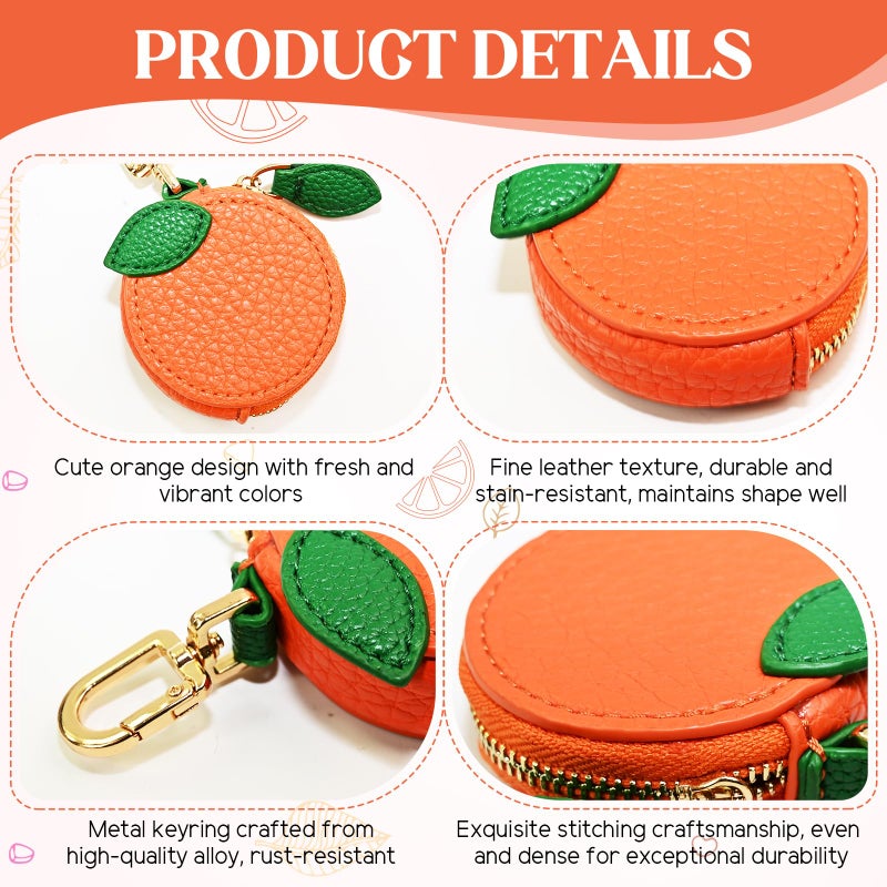 AUUTI Cute Fruit Coin Purse Keychain With Zipper - Kawaii Mini Leather Bag Charm for Backpack Or Orange Bag Charm - Image 4