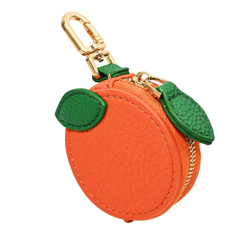 AUUTI Cute Fruit Coin Purse Keychain With Zipper - Kawaii Mini Leather Bag Charm for Backpack Or Orange Bag Charm - Image 1